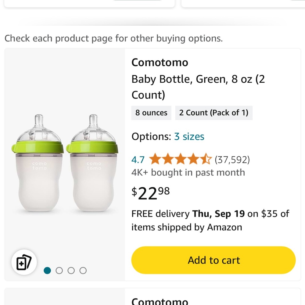 NIB Set of two 8oz Comotomo Bottles plus two gently used grip handles.